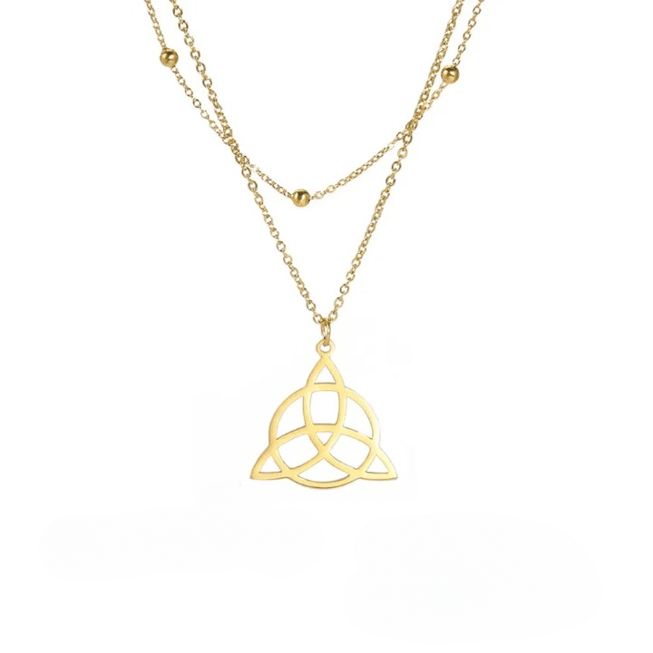 Triquetra Doré avec Collier en Acier Inoxydable
