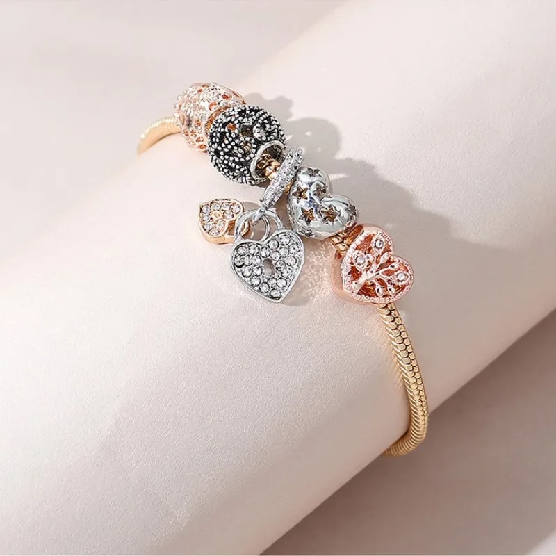 Bracelet de Vie en Métal avec Cœurs