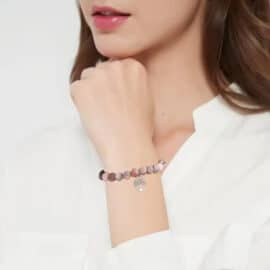 Bracelet de Vie Rose avec Perles en Pierre Naturelle