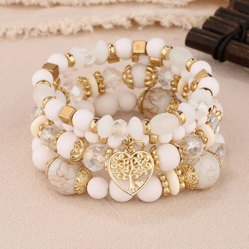 Bracelet de Vie de Style Bohème avec Perles en Acrylique sur fond beige