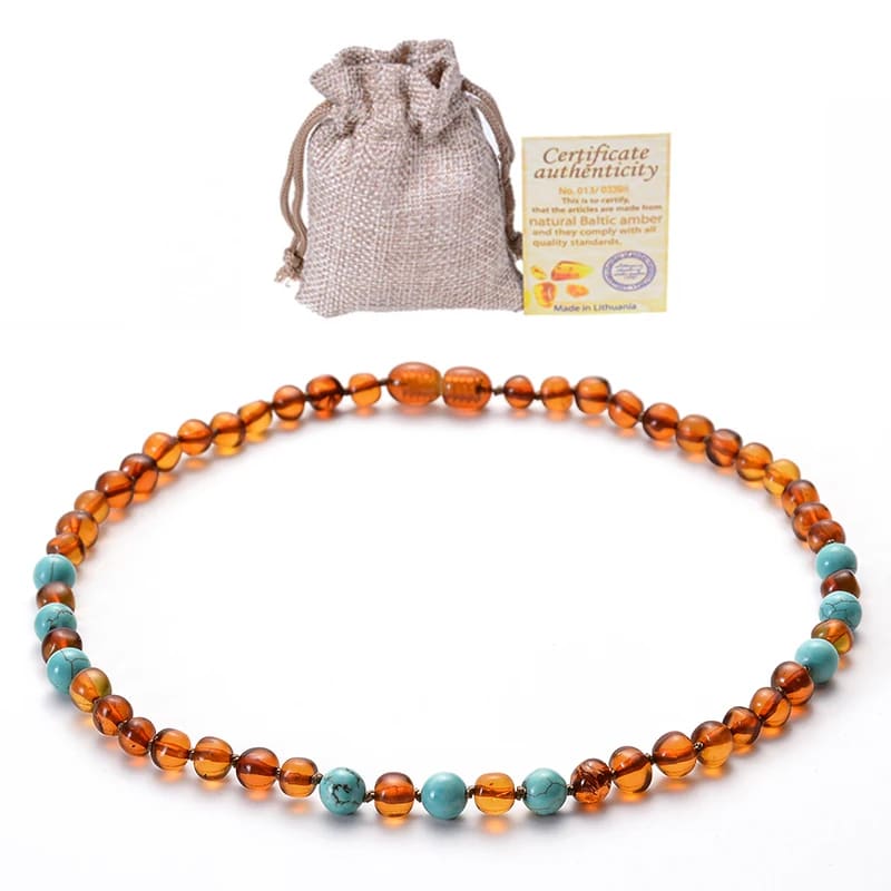 Collier Ambre avec Perles de Turquoise