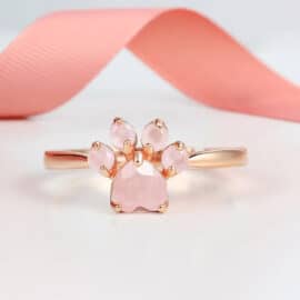 Bague Quartz Rose en Forme de Patte de Chat