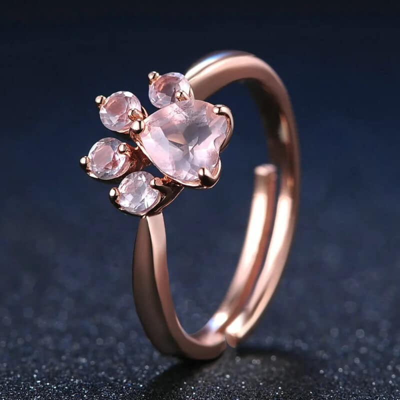 Bague Quartz Rose en Forme de Patte de Chat