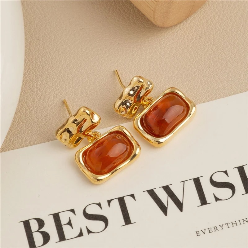 Boucles d'Oreilles Ambre Luxueuses de Style Vintage