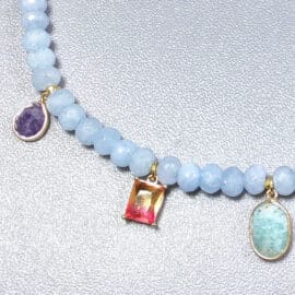 Collier Aigue Marine avec Pendentifs de Pierres Naturelles