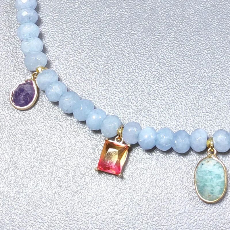 Collier Aigue Marine avec Pendentifs de Pierres Naturelles