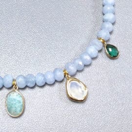 Collier Aigue Marine avec Pendentifs de Pierres Naturelles