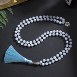 Collier Aigue Marine avec Pompon et Arbre de Vie