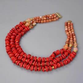 Collier Cornaline et Agate Rouge de Style Ethnique sur fond gris