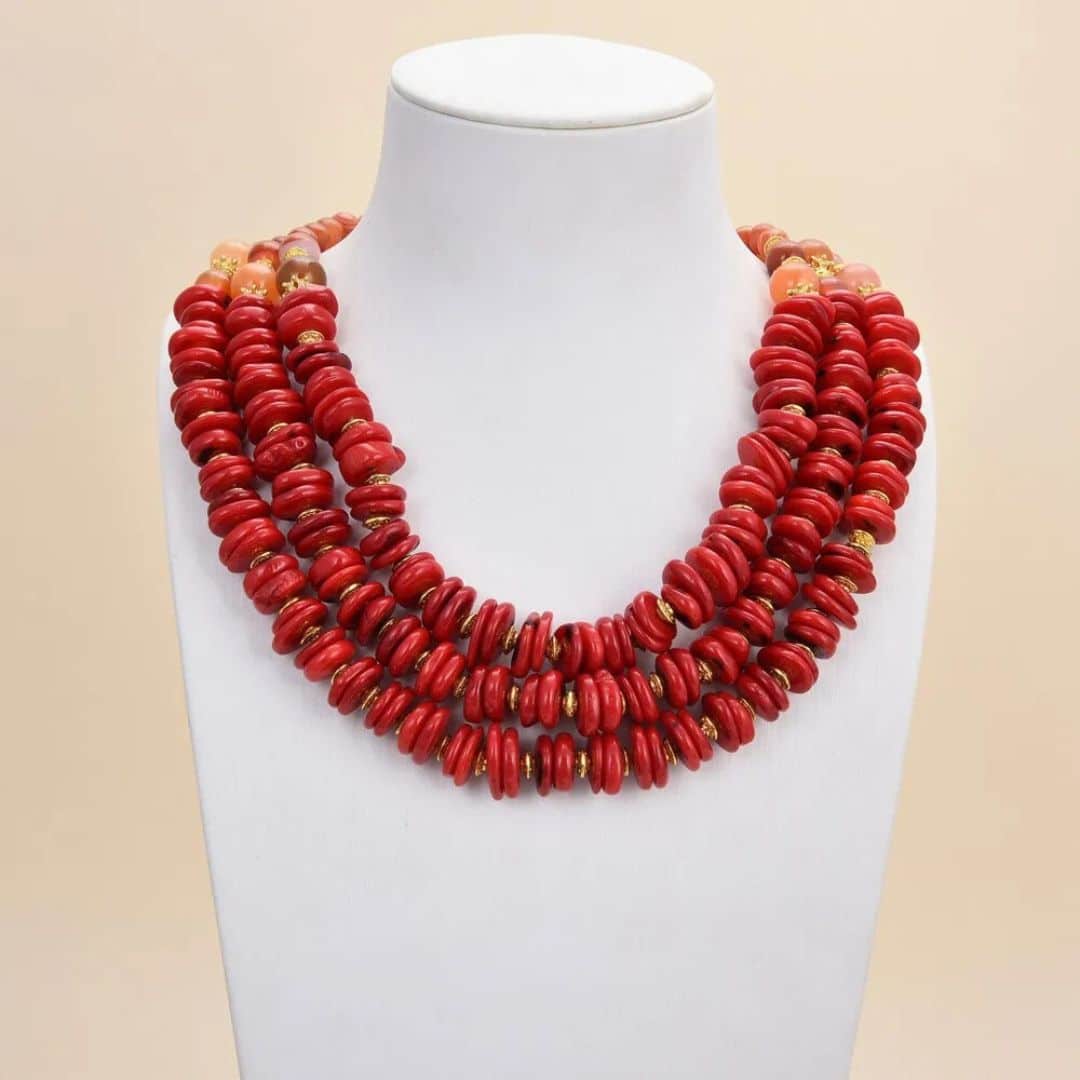 Collier Cornaline et Agate Rouge de Style Ethnique