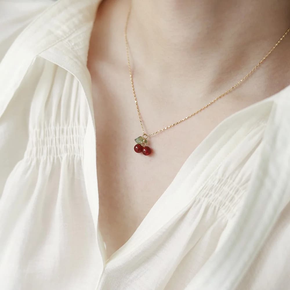 Collier Cornaline avec Pendentif Cerises