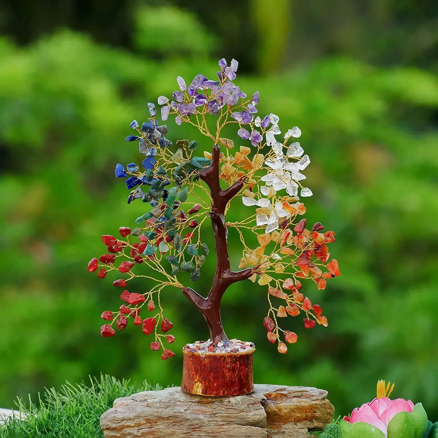 Arbre de Vie Pierre avec Base en Bois – Image 3
