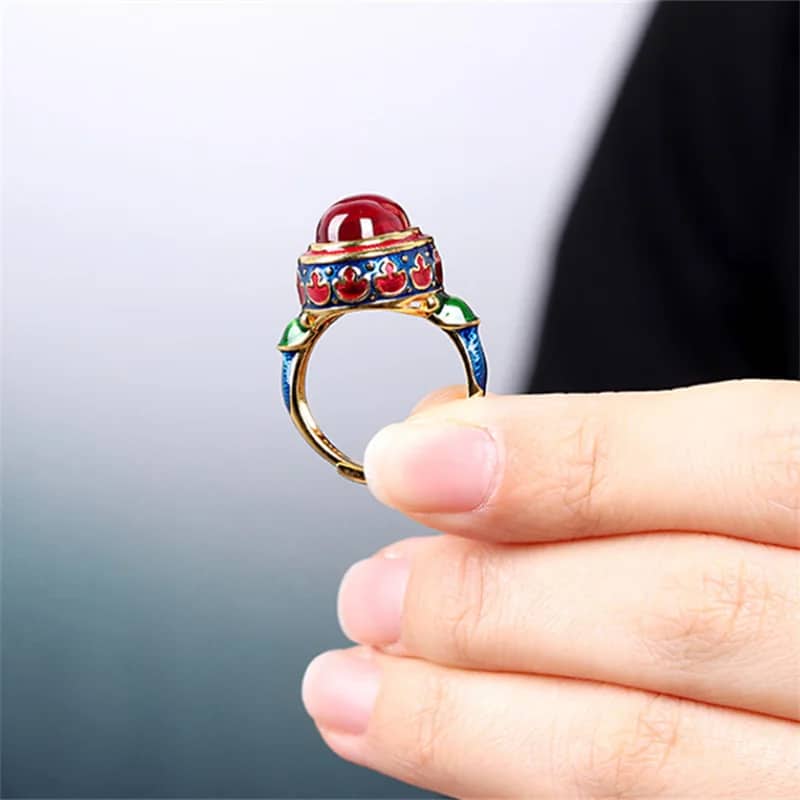 Bague Cornaline Multicolore en Cuivre – Image 2