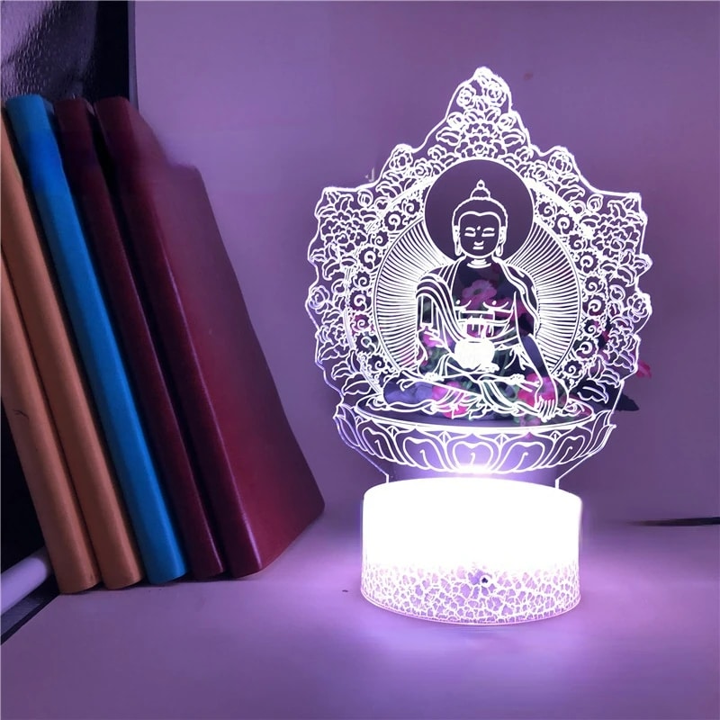 Lampe Bouddha LED 3D avec Socle – Image 2