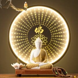 Lampe Bouddha LED Circulaire en Céramique sur fond doré