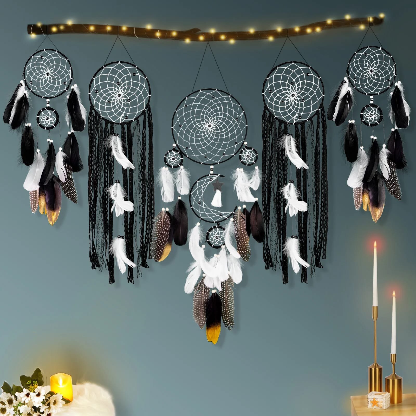 Lot de Cinq Attrapes Rêves Géants Artisanaux – Image 2