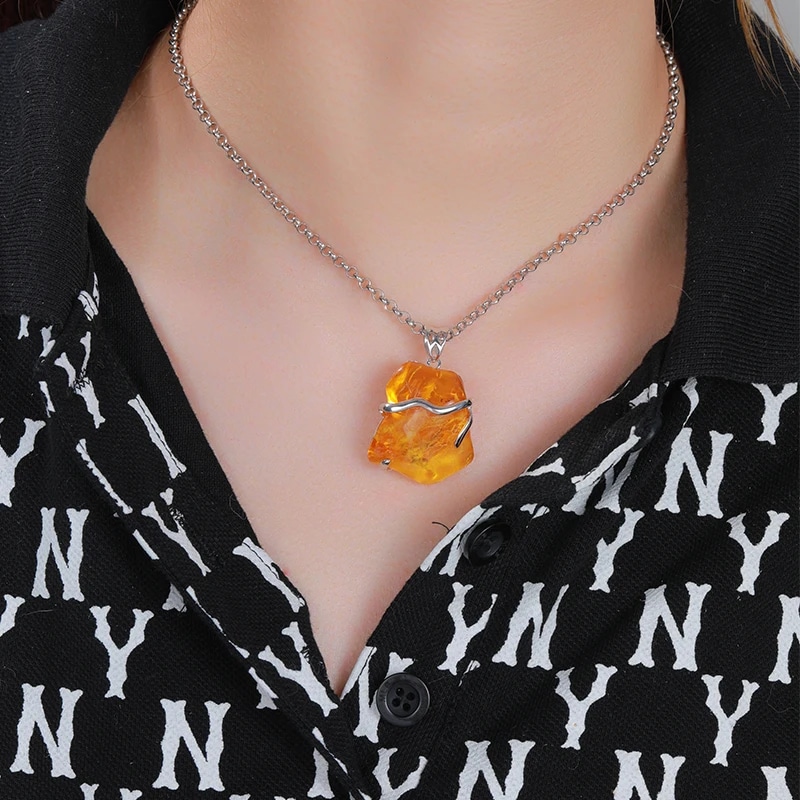 Pendentif Ambre avec Pierre Irrégulière – Image 2