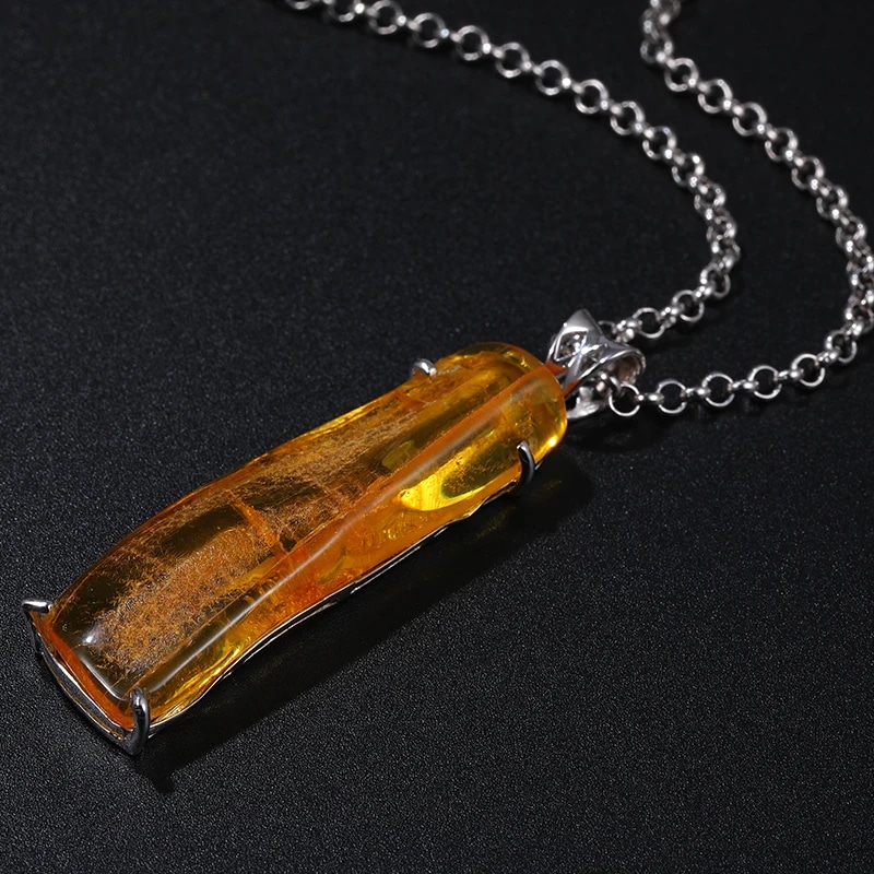 Pendentif Ambre avec Pierre Rectangulaire – Image 2