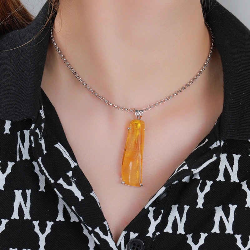 Pendentif Ambre avec Pierre Rectangulaire – Image 3