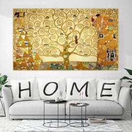 Tableau Arbre de Vie Original au-dessus d'un canapé