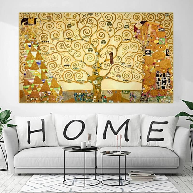 Tableau Arbre de Vie Original au-dessus d'un canapé